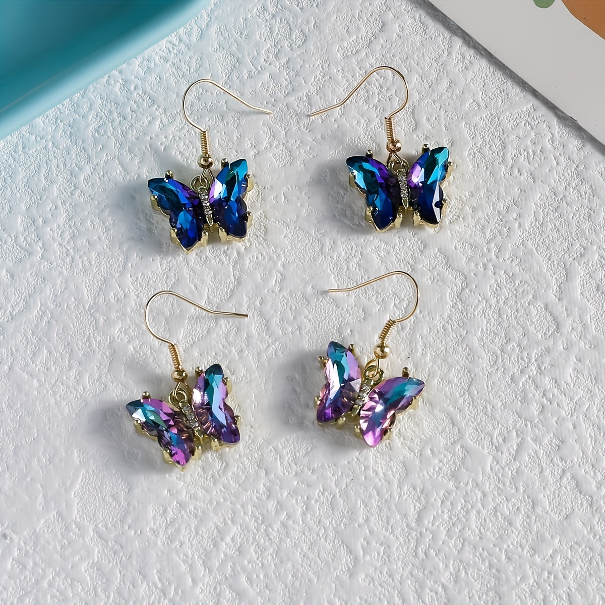 Purple Gemstone Butterfly Hook Earrings Sexy Style Jewelry